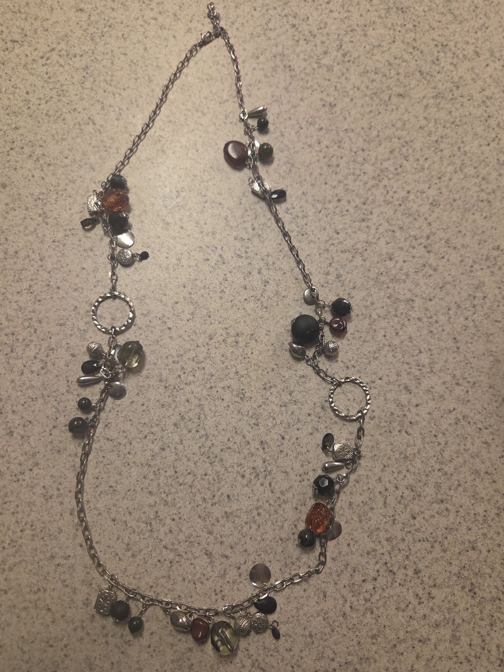 Avon Multi-Color Bead and Silver Link Long Necklace